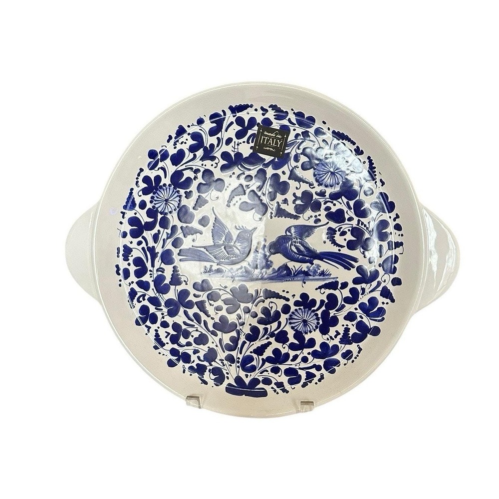NWT Deruta ARABESCO Birds 14 1/2" Blue & White Serving Platter Handles Italy